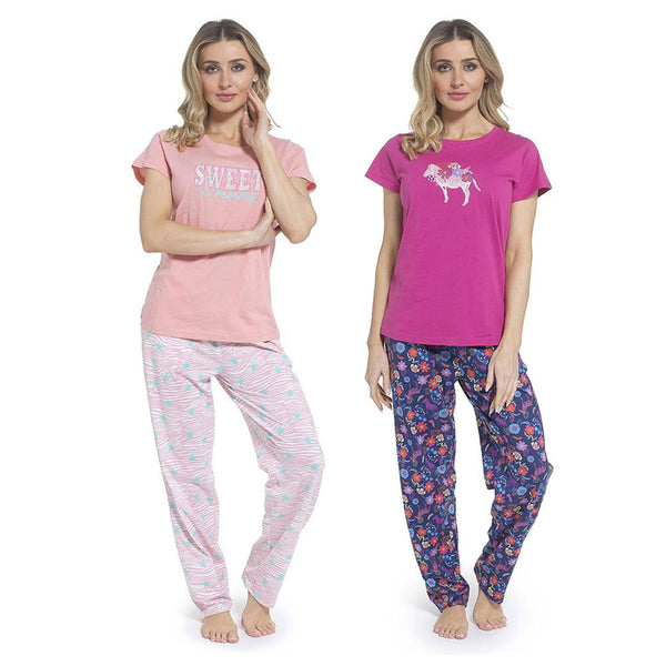 Ladies Short Sleeve Floral Zebra & Sweet Dreams Prints Soft Jersey Pyjama Set