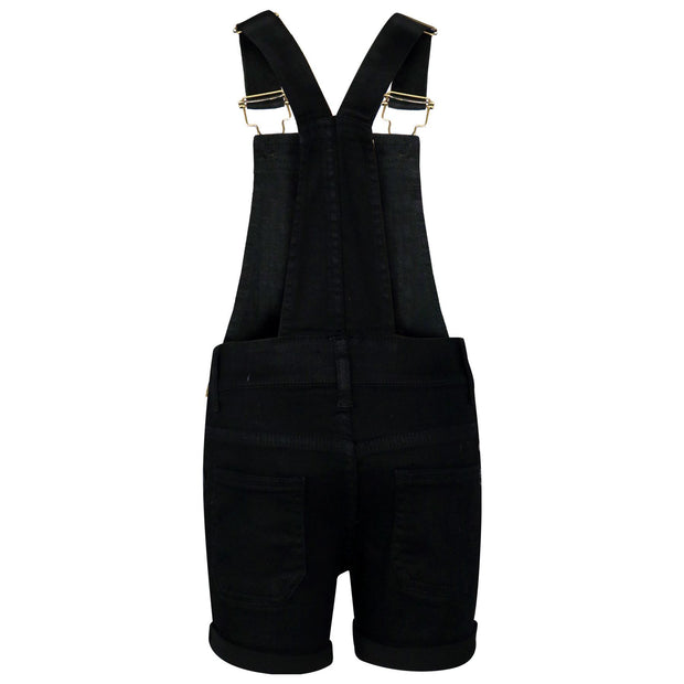 Kids Girls Denim Stretch Dungaree Shorts Jumpsuit Playsuit All In One 7-13 Years
