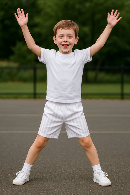 Kids Girls Boys Shadow Stripe PE Shorts Sports Football Gym School Short 2-13