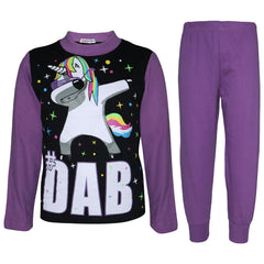 Kids Girls Pyjamas Dabbing Unicorn #Dab Floss Lounge Wear Nightwear PJS 5-13 Yrs