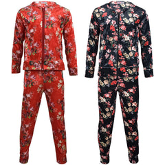 Girls Jogging Suit Floral Print Zip Up Velour Set Top Bottom Outfit Clothing Set