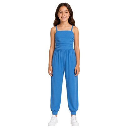 Girls Jumpsuit Kids Plain Color Trendy Playsuit All In One Jumpsuits 5-13 Years