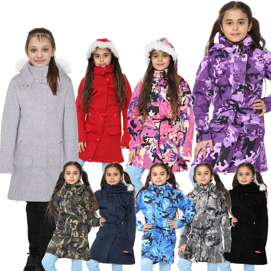 Kids Girls Hooded Camo Parka Jacket Faux Fur Coat New Fashion Age 5-13 Years