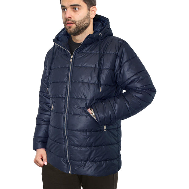 Mens Ladies Zipped Pockets Jacket Navy Puffer Jacket Long Sleeves Coat S-2XL