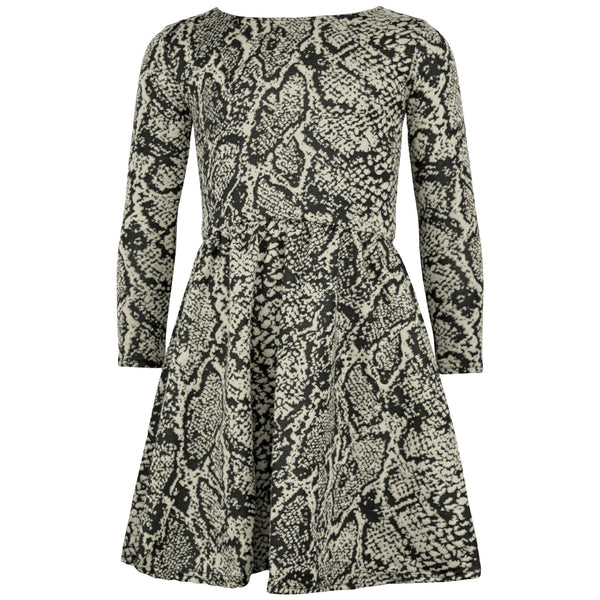 Kids Girls Skater Dress Long Sleeve Snake Flared Party Summer Dresses 5-13