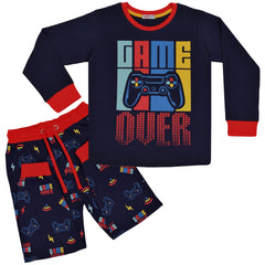 Kids Girls Boys Pyjamas Game Over Contrast Top Bottom 2 Piece PJS Sleepwear Set