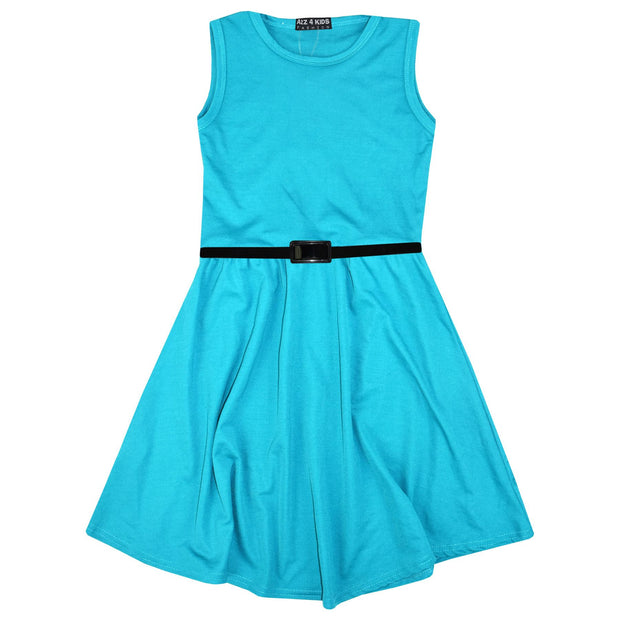 A2Z 4 Kids Girls Plain Skater Dress Party Sleeveless Flared Fashion Age 5-13 - A2Z 4 Kids