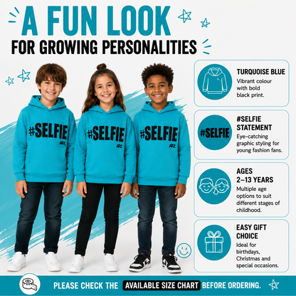 Kids Girls Boys Sweat Shirts Tops #Selfie Hooded Jumpers Hoodies New Age 2-13 Yr