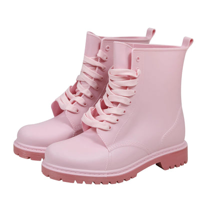 A2Z Womens Wellington Boots Lace Up Pink Waterproof PVC Rain Shoes Ankle Wellies