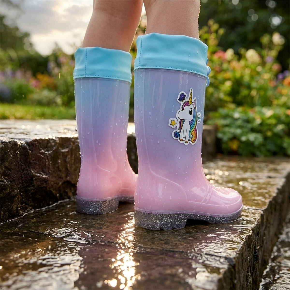 Kids Waterproof Wellington  PVC Rain Wellies Adjustable Warm Lined Non Slip Sole
