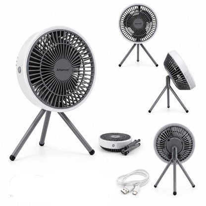 7 Inch USB Desk Fan with LED Light Portable Tripod Stand 3 Speeds Camping Fan