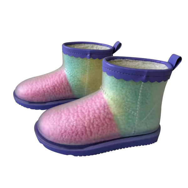 Kids Girls Warm Lined Gradient Rain Boots Waterproof PVC Wellington Winter Shoes