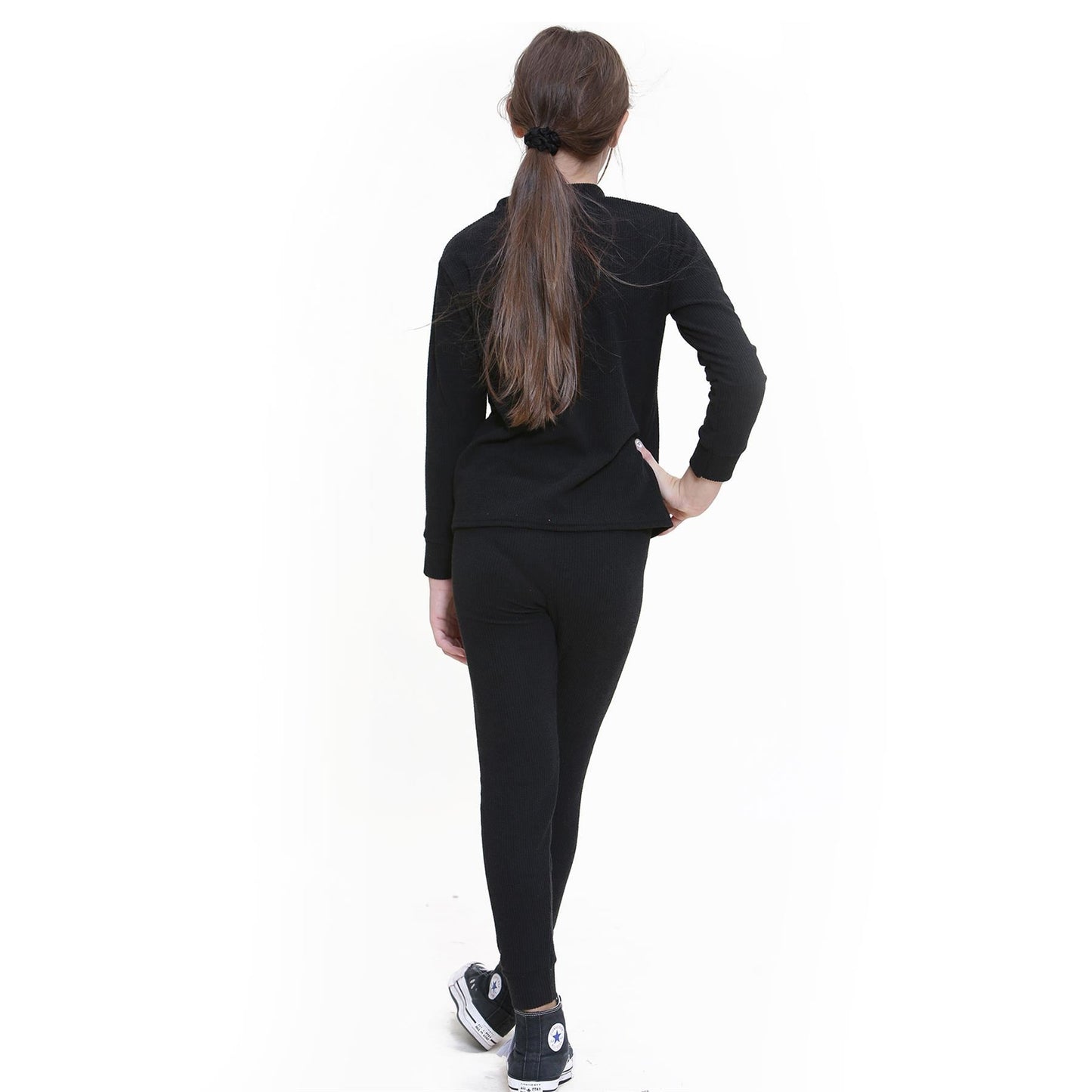 Kids Girls Ribbed Top & Bottom Tracksuit Lounge Wear Long Sleeves Outfit Set