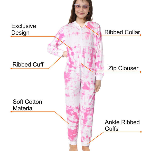 A2Z 4 Kids Cotton Onesie for Kids Onesie Pyjamas Lounge Wear Pink Tie Dye Printed Sleepsuit Comfy Gifts for Children Girls Age 5-6, 7-8, 9-10, 11-12 & 13