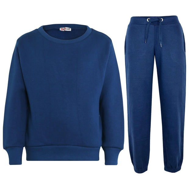 Kids Plain Tracksuit Sweatshirt Set Jumper and Bottoms PE School Girls Boys 2-13