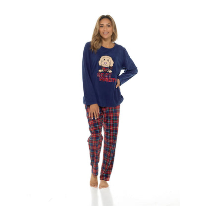 Ladies Fleece Pyjama Set Cosy Dog & Bear Warm Winter Loungewear Sizes 8-22