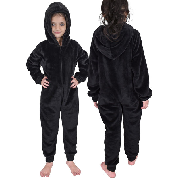 Kids Girls Boys Plain Fleece A2Z Onesie One Piece Hooded All In One Jumpsuit