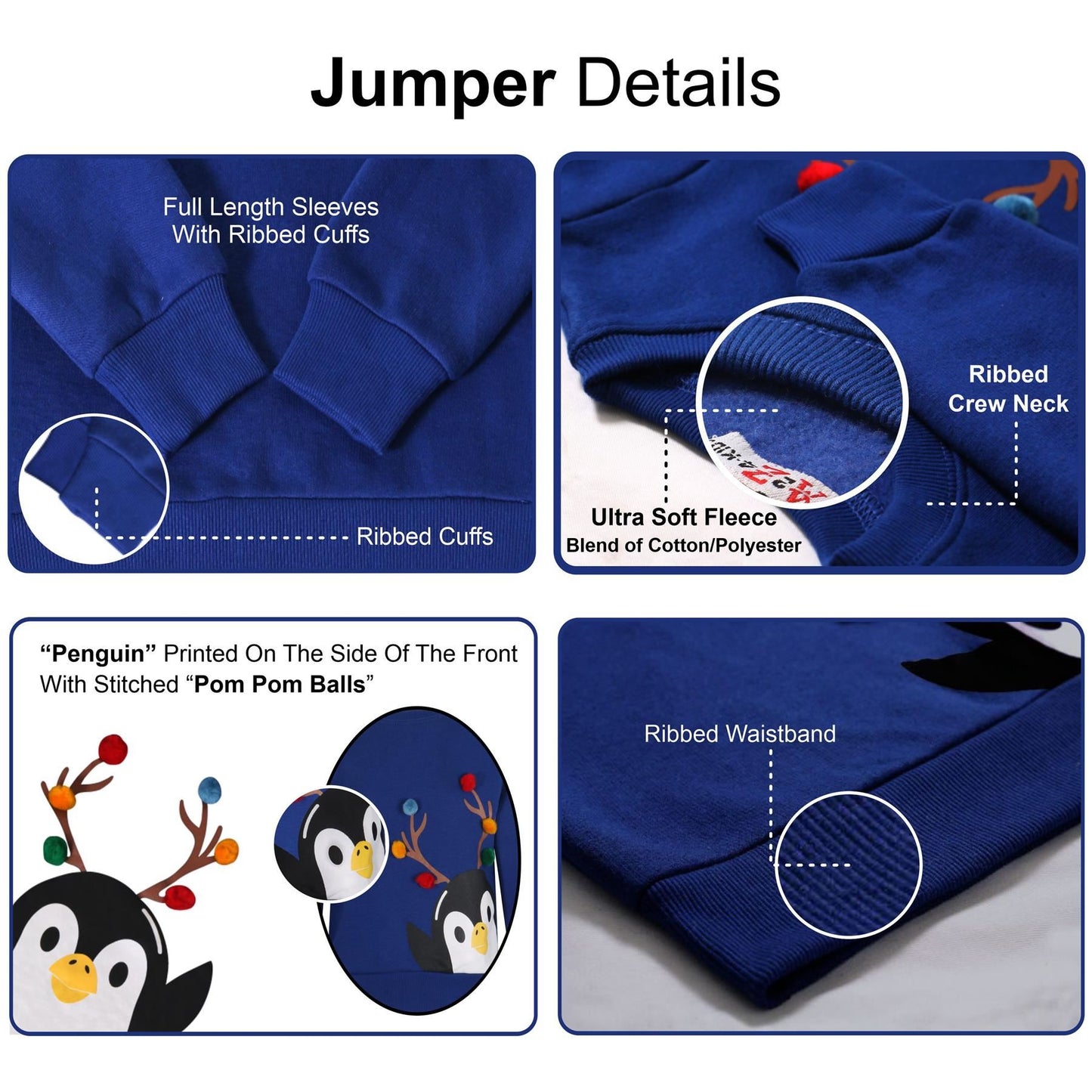 Kids Girls Boys Christmas Penguin Face Sweatshirt Long Sleeve Trendy Jumper 2-13