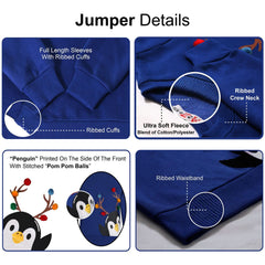Kids Girls Boys Christmas Penguin Face Sweatshirt Long Sleeve Trendy Jumper 2-13
