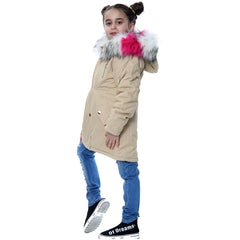 Kids Faux Fur Lined Parka Coat Rainbow Fur Hooded Jacket Girls Boys Age 2-13 Yrs