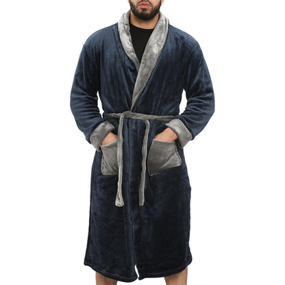 Adults Fleece Bathrobe Navy Dressing Gown Soft Changing Robe Ladies Gents Gift