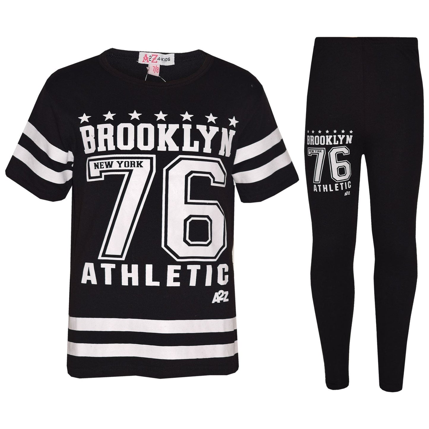 Girls Top Kids Designer's Brooklyn 76 Athletic T Shirt Top & Legging Set 7-13 Yr