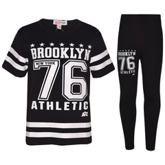 Girls Top Kids Designer's Brooklyn 76 Athletic T Shirt Top & Legging Set 7-13 Yr