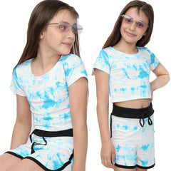 Kids Tie Dye Crop Top & Shorts Set Active Wear Summer Girls Boys Age 5-13 years