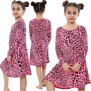 Kids Girls Swing Dresses Spicy Tartan Dog Tooth Print Fashion Dresses 3-13 Years