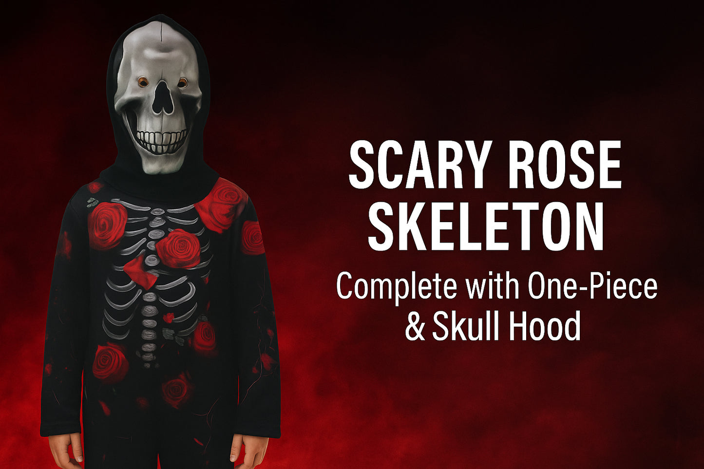 A2Z 4 Kids Boys Girls Rose Skeleton Halloween Costume Fancy Dress with Hooded