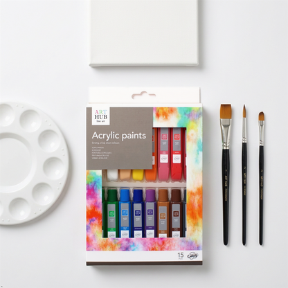 A2Z 15 Pack Acrylic Paint Set 10ml Assorted Colours Art Craft Canvas Wood Paints