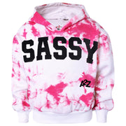 A2Z 4 Kids Girls Tracksuit Designer's Tie Dye Sassy Print Fleece Pink Hooded Crop Top Bottom Jogging Suit Joggers Age 5 6 7 8 9 10 11 12 13 Years