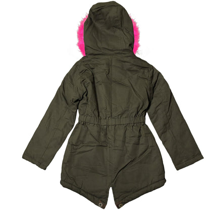 Kids Girls Faux Fur Parka Jacket Hooded Unused Slightly Faded Marks Damaged 2-7