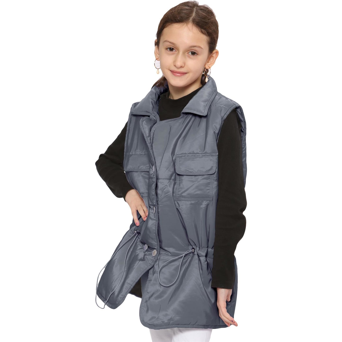 Kids Girls Sleeveless Coat Gilet Fashion Oversized Gilet Style Jacket Coat