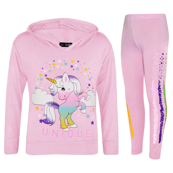 A2Z 4 Kids Girls Dabbing Unicorn Unique Tracksuit Kids Designer's Rainbow Floss Hooded Baby Pink Top & Legging Lounge Wear New Age 7 8 9 10 11 12 13 Years