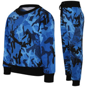 A2Z 4 Kids Camouflage Blue Tracksuit Jumper Sweatshirt Set with Jogger Bottoms PE School Sports Activewear Set Girls Boys Children Age 3-13 years