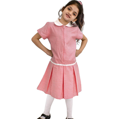 Kids Girls Gingham School Dress Zip Up Check Dresses With Matching Scrunchies