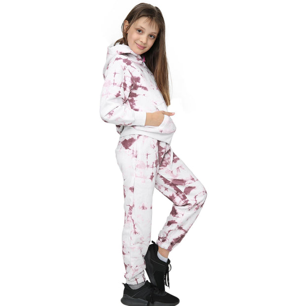 A2Z 4 Kids Girls Tracksuit Designer's Tie Dye Print Fleece Rust Hooded Zip Up Hoodie & Bottom Jogging Suit Joggers Age 5 6 7 8 9 10 11 12 13 Years