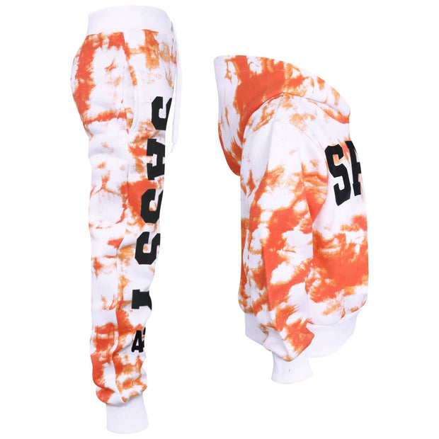 A2Z 4 Kids Girls Tracksuit Designer's Tie Dye Sassy Print Fleece Orange Hooded Crop Top Bottom Jogging Suit Joggers Age 5 6 7 8 9 10 11 12 13 Years