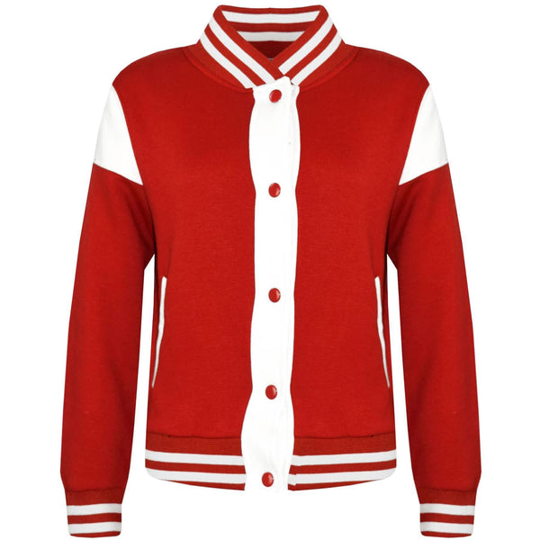 Kids B.B Plain Jacket New Red Varsity Style Long Sleeve Coat Girls Boys 2-13 Yrs