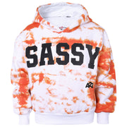 A2Z 4 Kids Girls Tracksuit Designer's Tie Dye Sassy Print Fleece Orange Hooded Crop Top Bottom Jogging Suit Joggers Age 5 6 7 8 9 10 11 12 13 Years