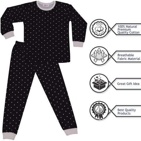 A2Z 4 Kids Girls Boys Polka Dot Children PJs 2 Piece Cotton Set Lounge Suit Nightwear Sleepwear Unisex Top Bottom Pyjamas Loungewear Dress Up Outfit Set Gifts for Children Girls & Boys Age 5-13 years