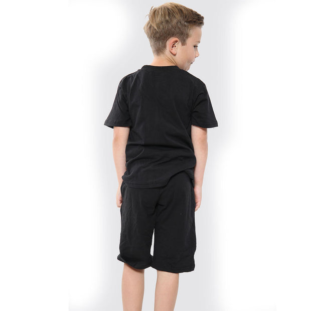 A2Z 4 Kids Kids Girls Boys Shorts Set 100% Cotton Contrast Panelled Black._Trendy Fashion Summer T Shirt Top & Short Pants Gymwear Outfit Clothing Sets Age 5 6 7 8 9 10 11 12 13 Years