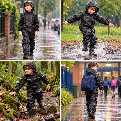 Girls Boys Raincoat Kids Puddle Suit Rainwear Waterproof Hooded Rainsuit 2-13 Yr