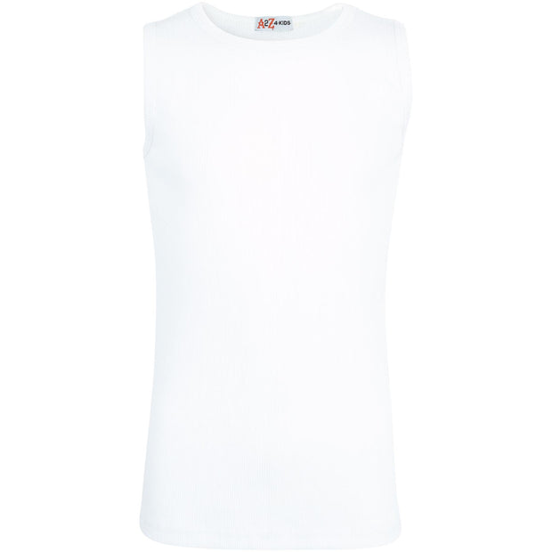 Kids Girls Ribbed Vest Top 100% Thick Cotton Fashion Tank Tops T Shirt 2-13 Year