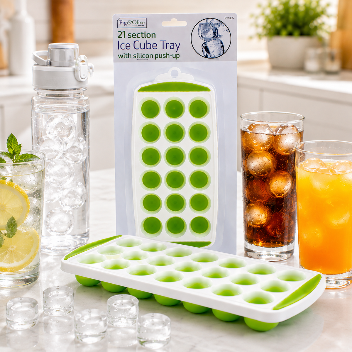 A2Z 21 Cube Ice Tray Silicone Push Up Easy Release Freezer Ice Mould PP TPR