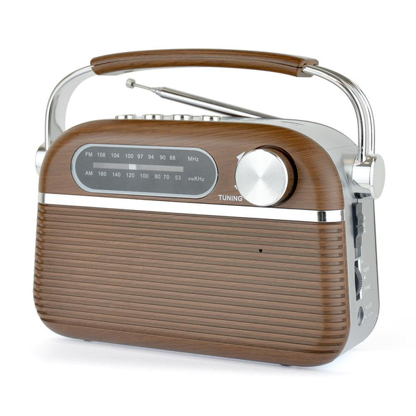 A2Z Vintage Style AM/FM Radio MusicStream Portable Rechargeable MP3 Playback