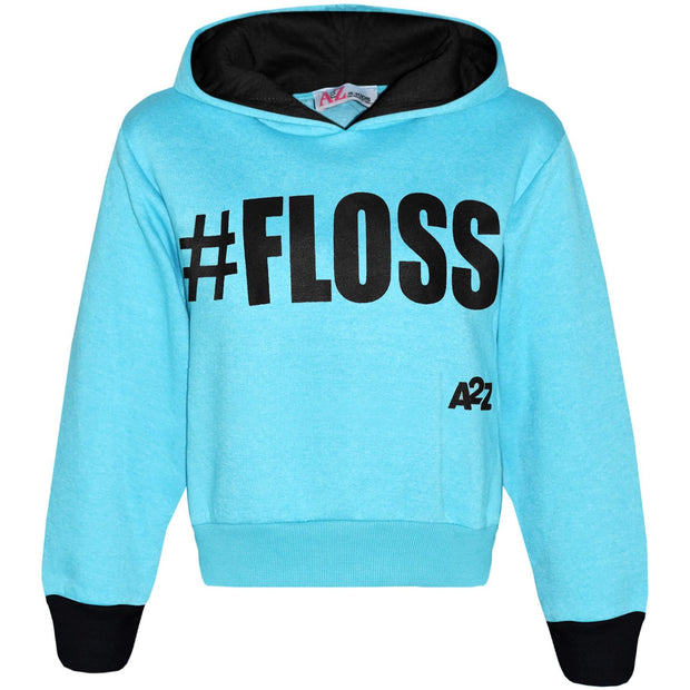 A2Z 4 Kids Tracksuit #Floss Print Fleece Aqua Hooded Crop Top Bottom Jogging Suit Joggers For Girls Age 5 6 7 8 9 10 11 12 13 Years