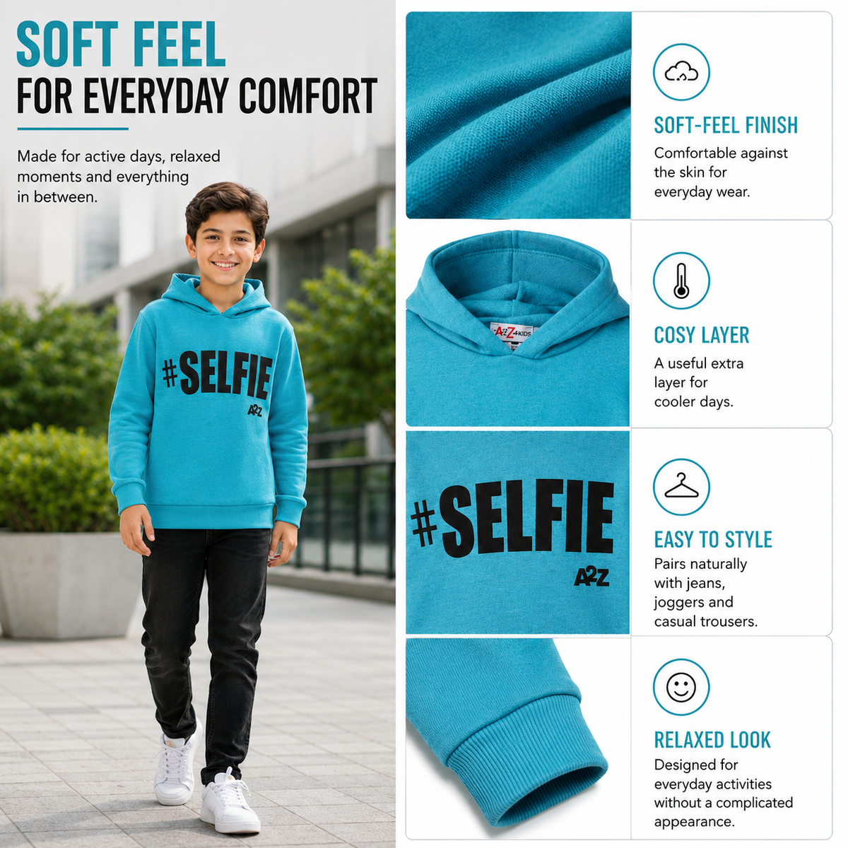 Kids Girls Boys Sweat Shirts Tops #Selfie Hooded Jumpers Hoodies New Age 2-13 Yr