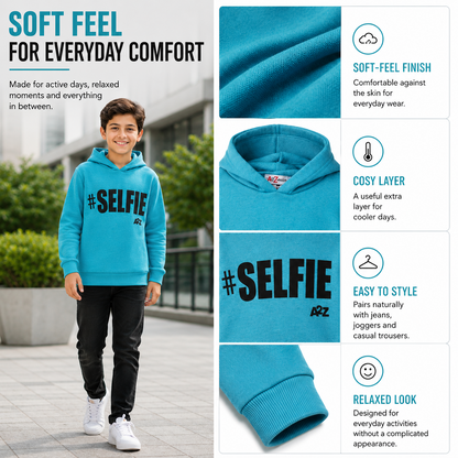 Kids Girls Boys Sweat Shirts Tops #Selfie Hooded Jumpers Hoodies New Age 2-13 Yr